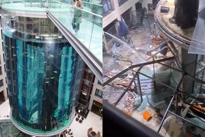 Огромный аквариум с миллионом литров воды лопнул в берлинском отеле (в Москве тоже есть гигантский аквариум)