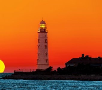 Закат на мысе Тарханкут, Херсонский маяк, Крым