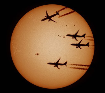 Транзит самолетов по диску Солнца