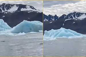 Айсберг раскололся и перевернулся рядом с лодкой туристов: видео