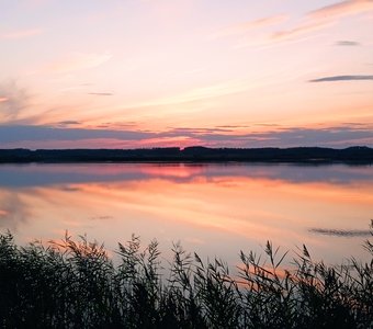 Закат на Новоцелинном водохранилище, Кочковский район, Новосибирская область