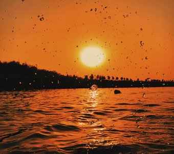 лето, озеро, солнце