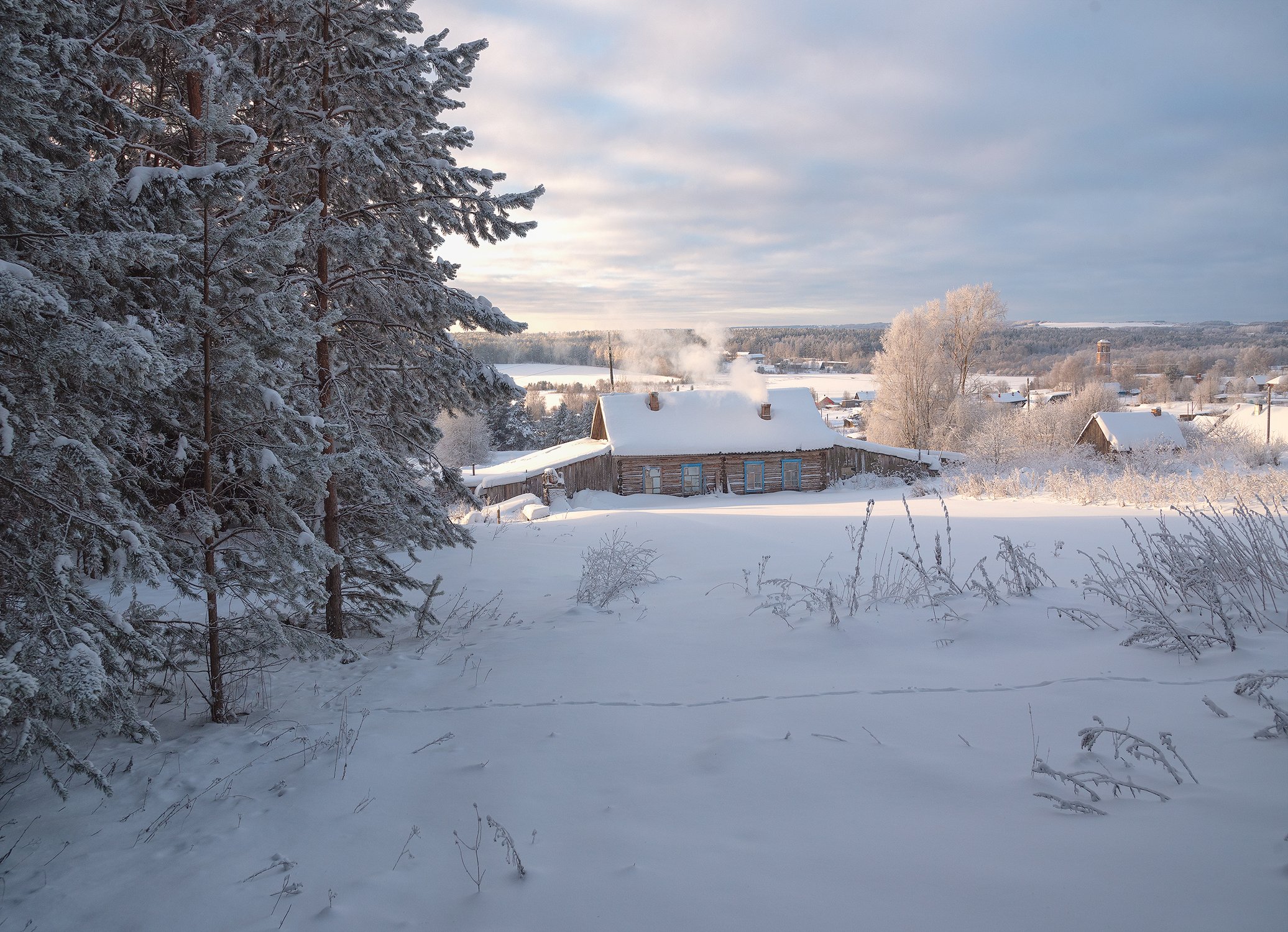 Морозное утро в селе Всехсвятское