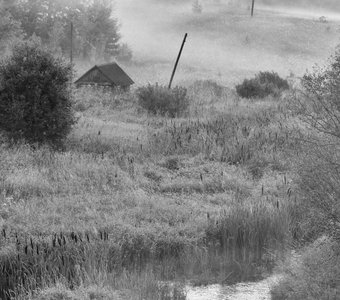 На берегу реки, ч/б