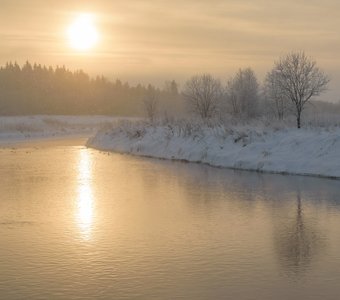Река Ижора в  мороз  и метелицу