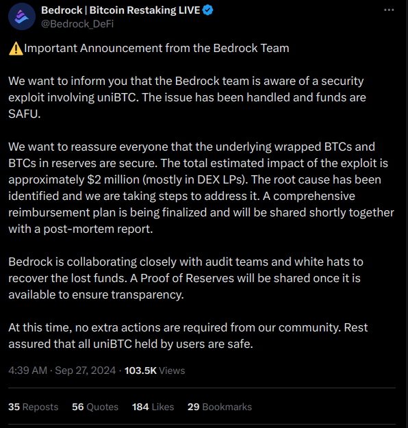 After $2 Million Exploit, Bedrock Turns To Chainlink Proof Of Reserve For Secure Minting post image