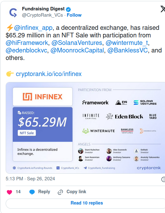 Crypto VC funding: Celestia, Infinex, Pencils Protocol score backing post image