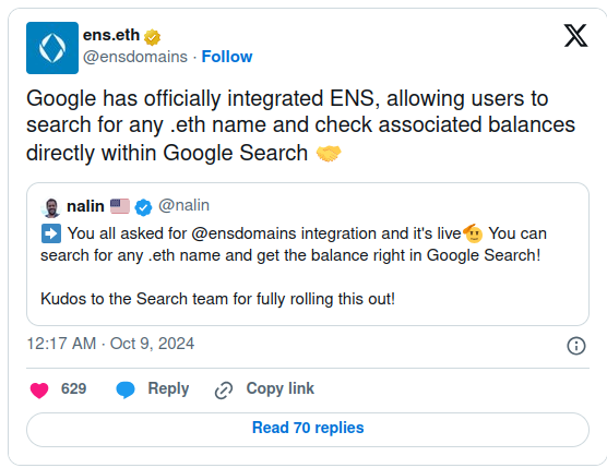 Google Integrates ENS: Search for .eth Names and Balances post image