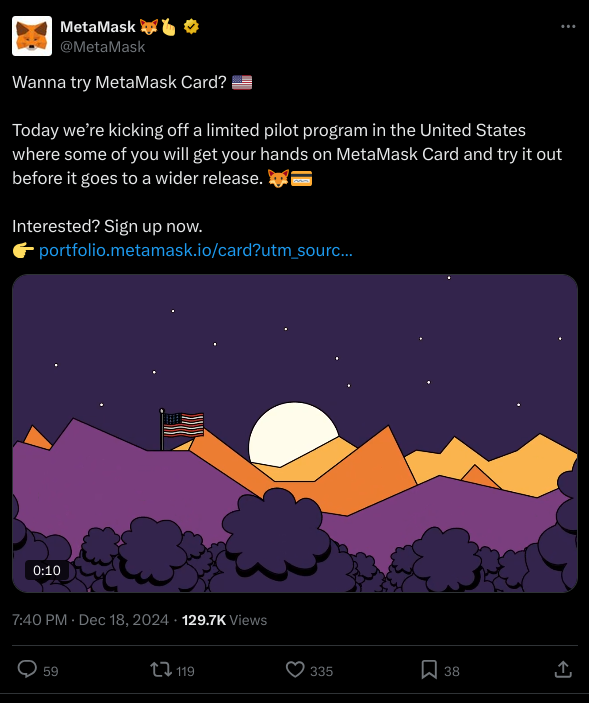 Metamask объявляет о пилотной программе U.S Debit Card post image