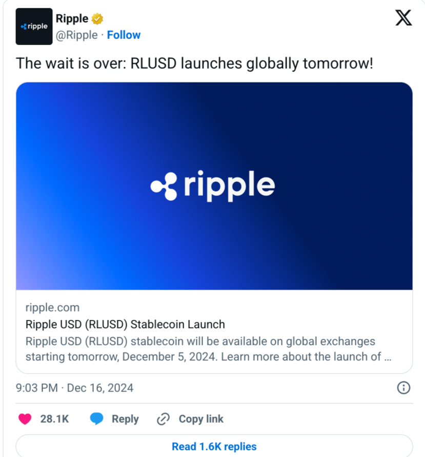 Ripple’s RLUSD goes live on global exchanges post image