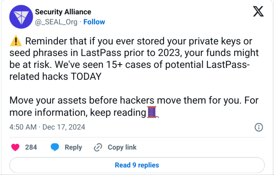 LastPass hackers drained $12.4m ETH from 100+ wallets post image