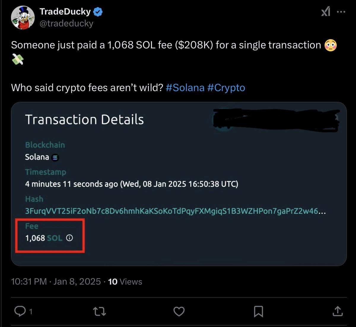 Someone paid $208,692 Fee for a single Solana transaction post image