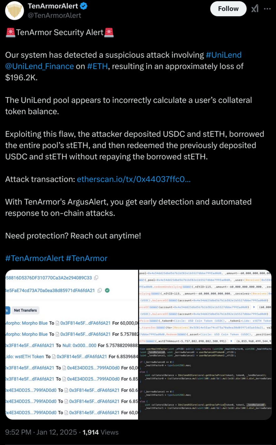 DeFi protocol UniLend Finance exploited for $197,000 post image