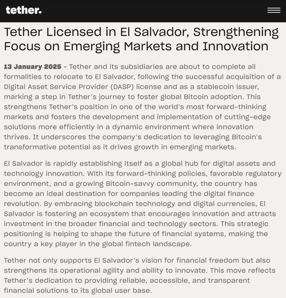 Tether Plans Relocation to El Salvador After Securing DASP License post image