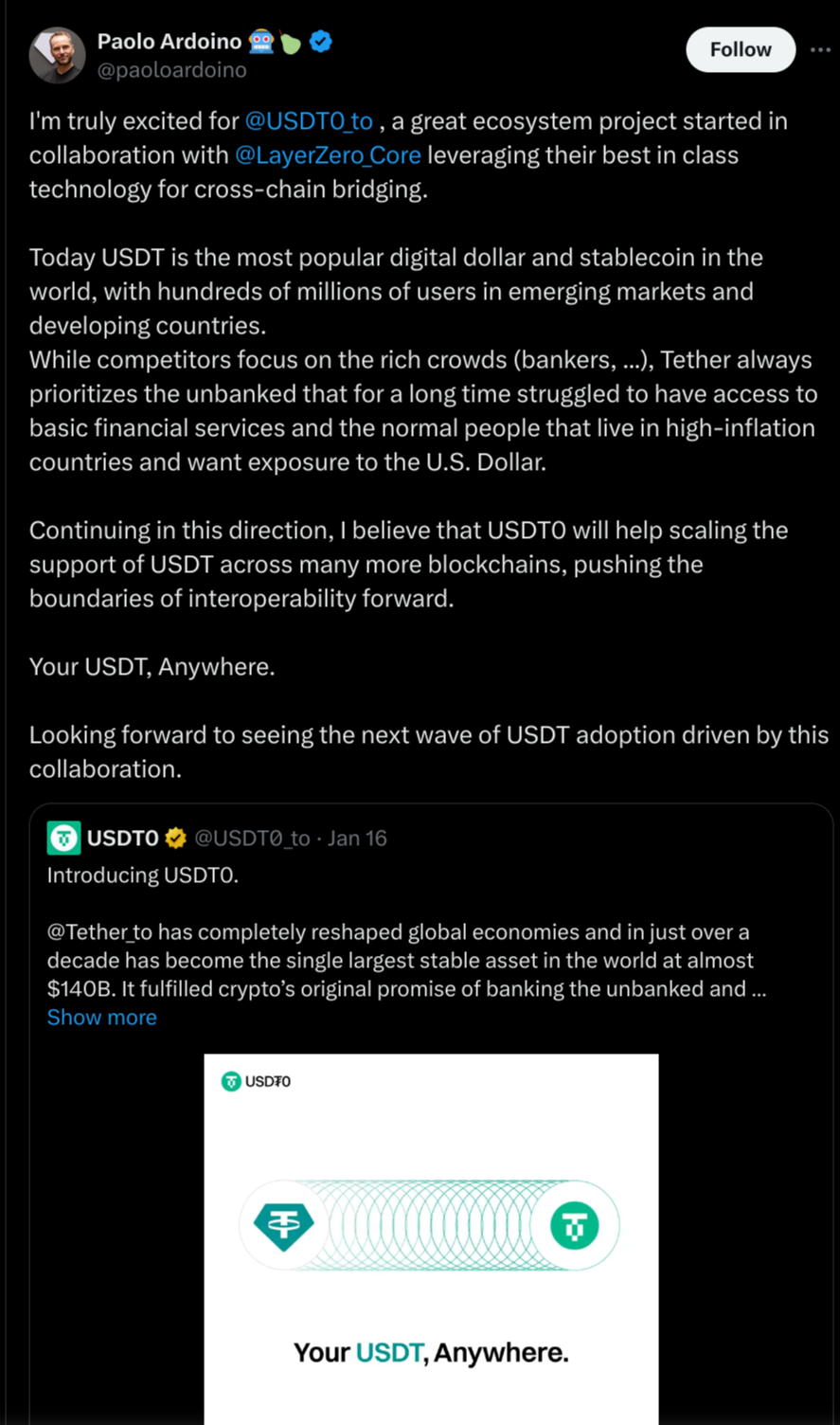 Tether кросс-чейн будущее с внедрением USDT0 post image