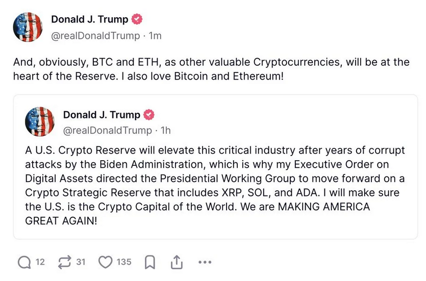 U.S. President Donald Trump has officially announced the creation of a U.S. Crypto Strategic Reserve post image