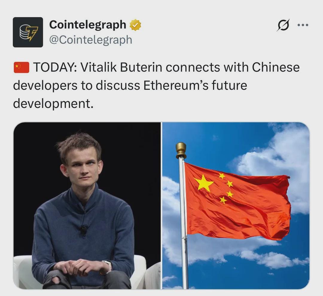 Vitalik Buterin与中国开发商联系，讨论以太坊的未来发展。 post image