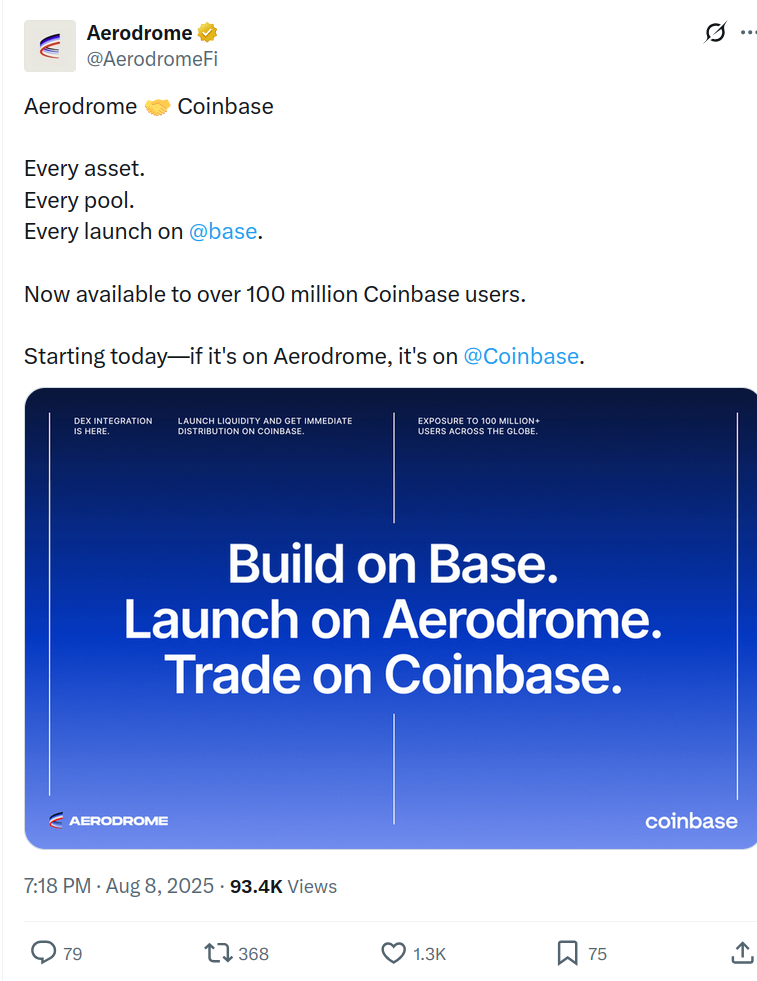 Aerodrome 🤝 Coinbase post image