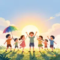 Crianças no nascer do sol