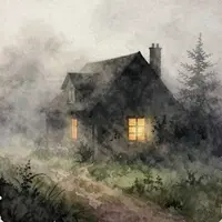Arte di case nella nebbia