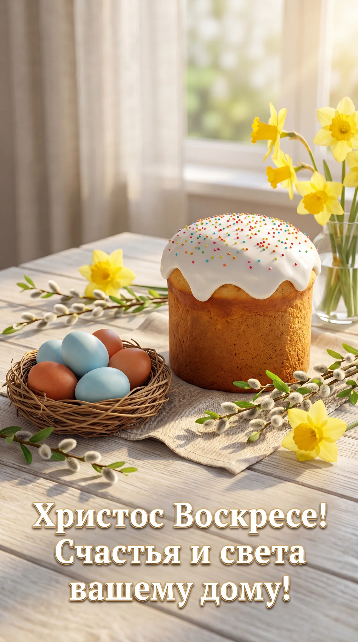 Открытка с поздравлением с пасхой с использованием фото