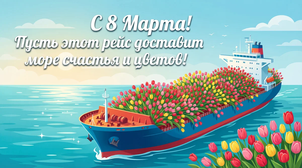 Сделай открытку к 8 марта, как этот же корабль вместо всех к...