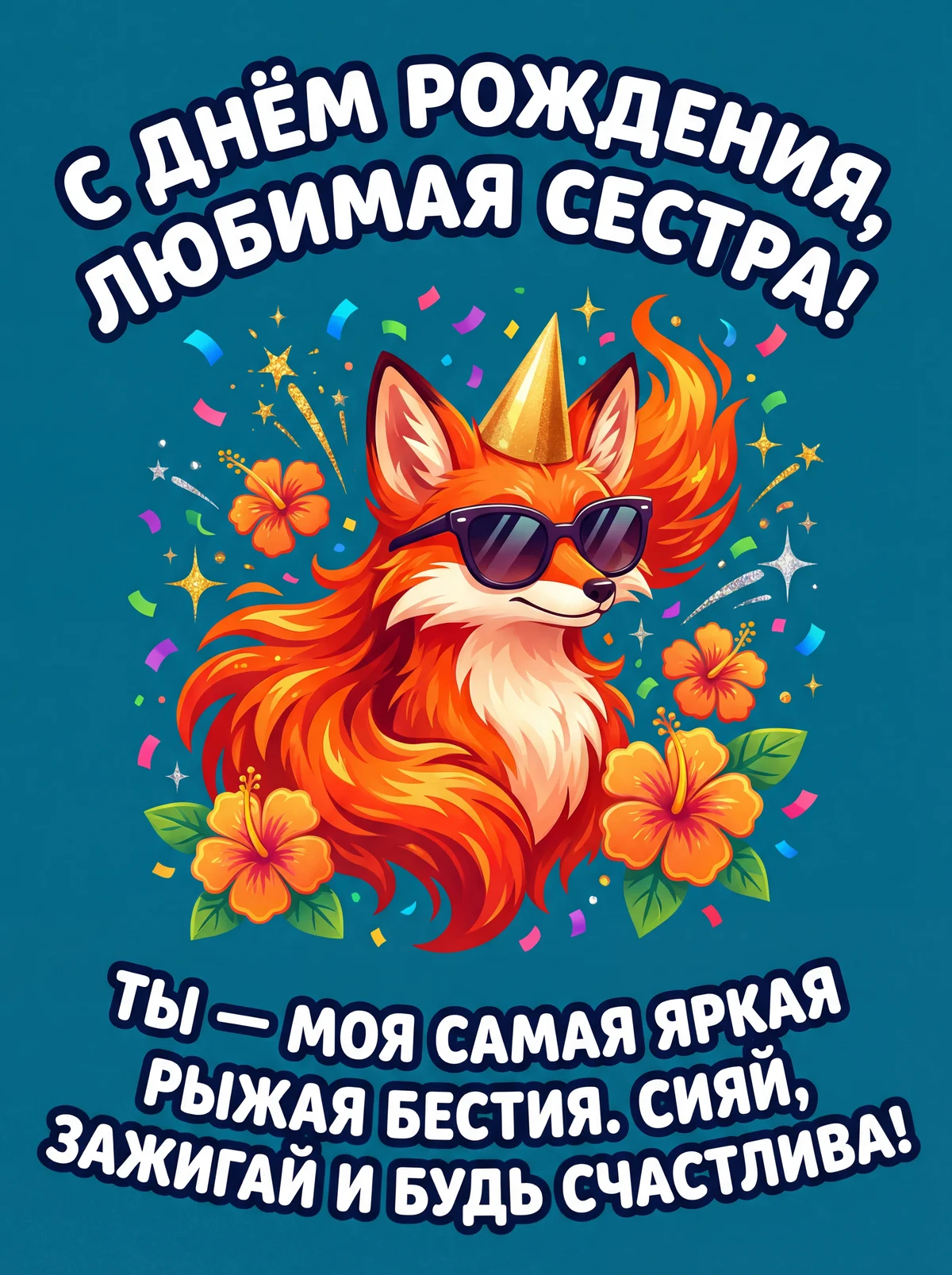 Открытка с днем рождения рыжая бестия, моя сестра