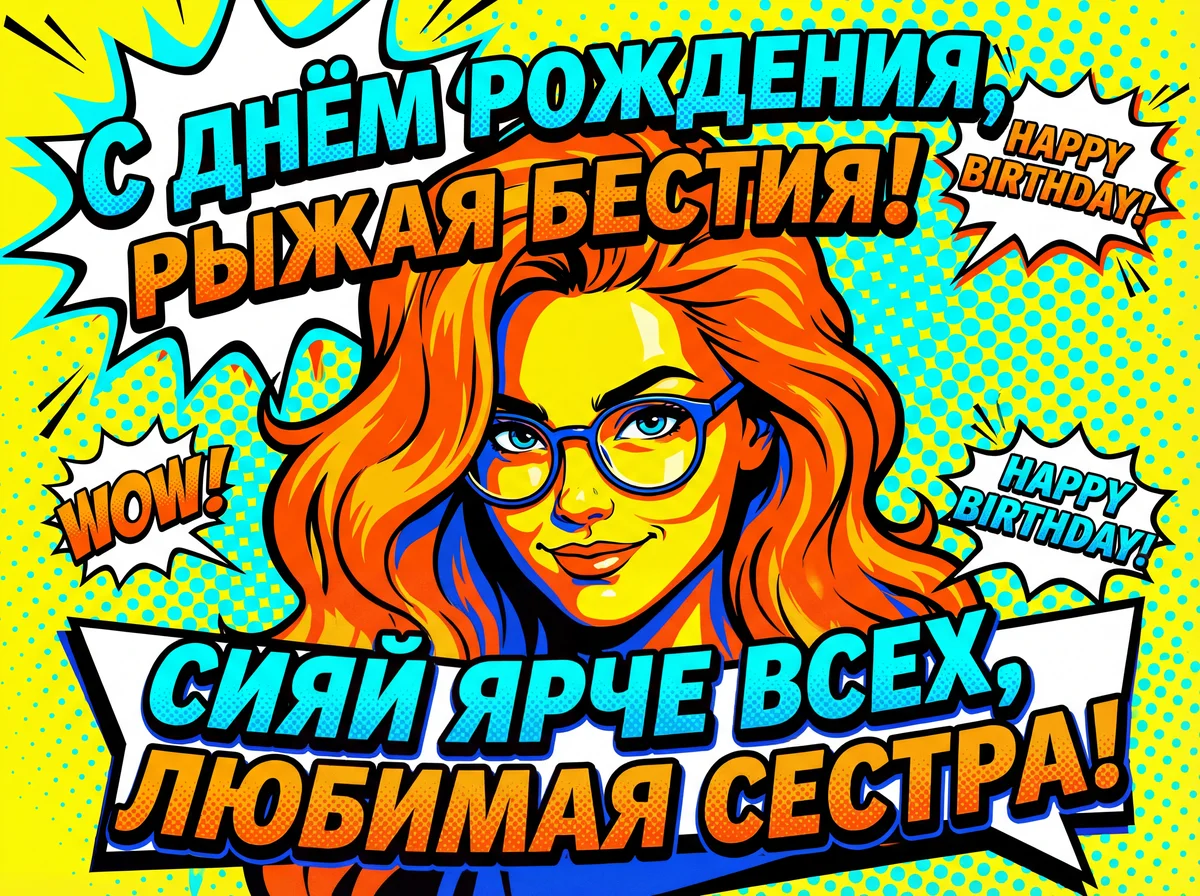 Открытка с днем рождения рыжая бестия, моя сестра