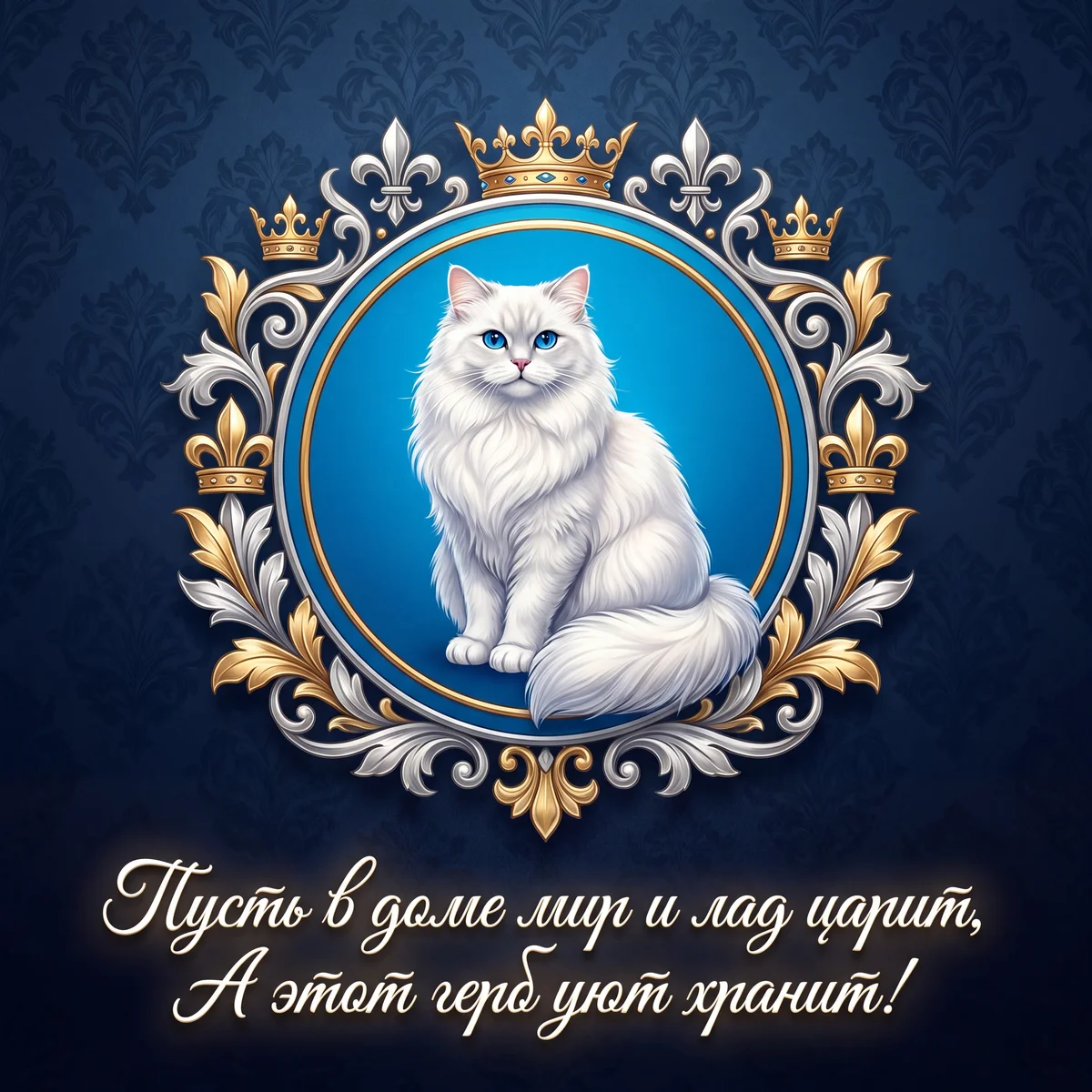 нужен герб семьи голубой круг на нем белый кот