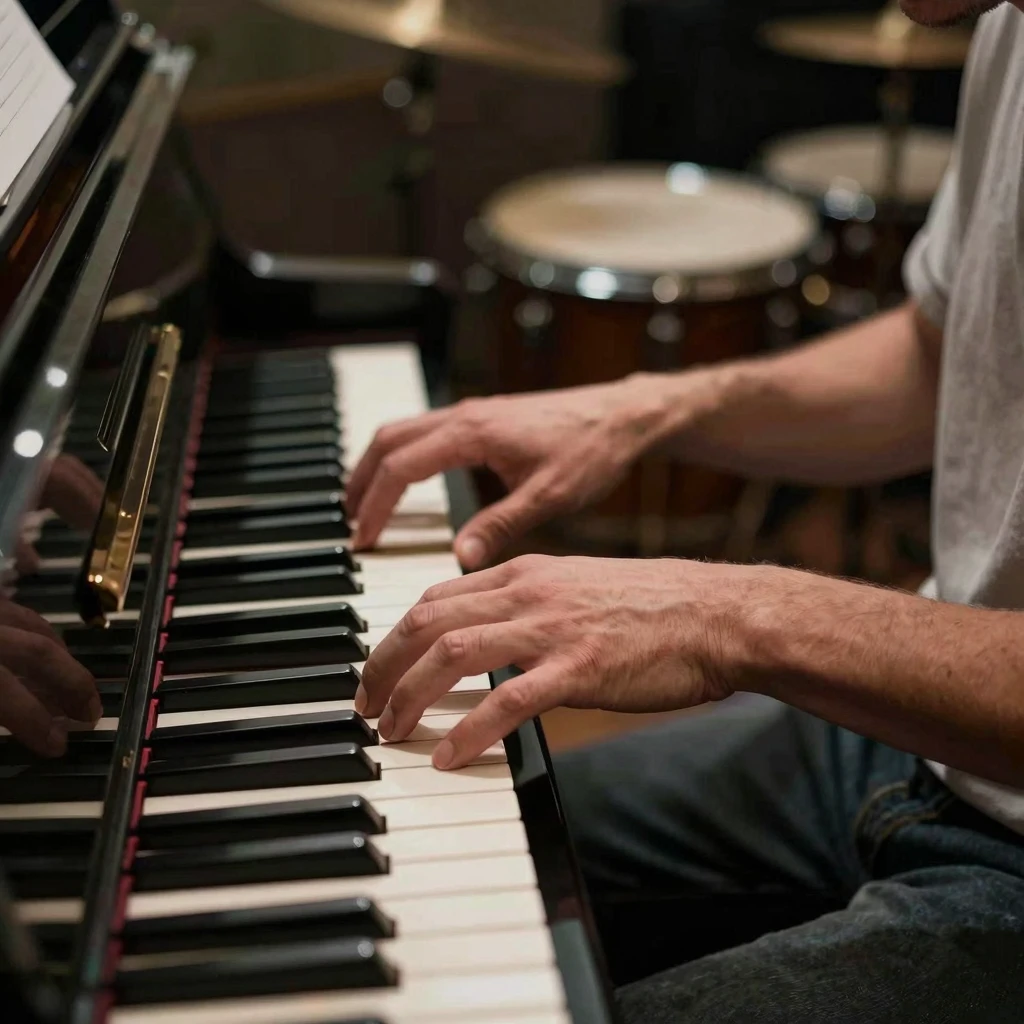 A dynamic and emotional scene featuring a piano being played...