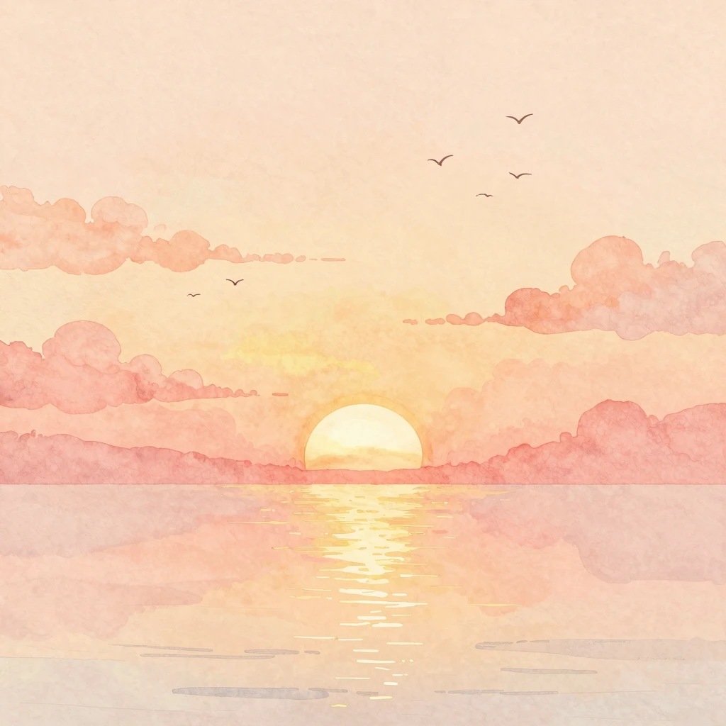 Artistic watercolor painting of a morning sunrise. The sky i...