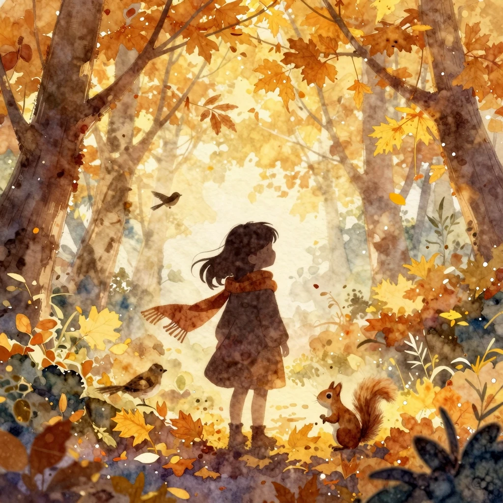 Vibrant watercolor background of a magical autumn forest. Si...