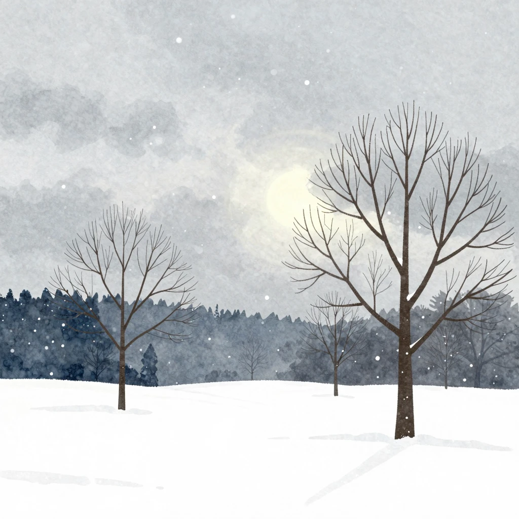 A minimalist watercolor illustration portraying a late winte...