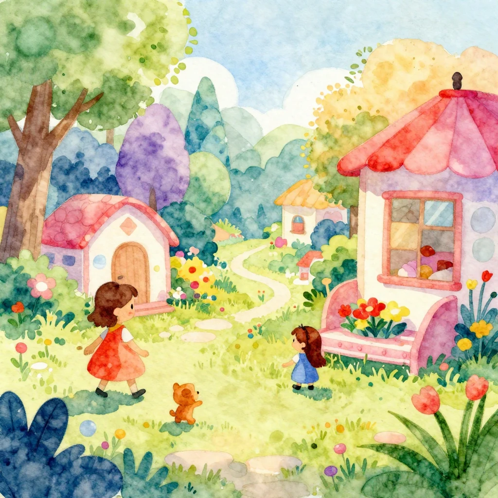 Watercolor style illustration of an extremely bright and col...