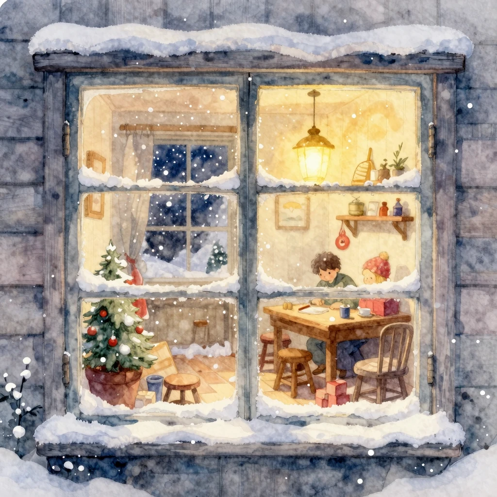 Artistic watercolor illustration of a festive winter scene, ...