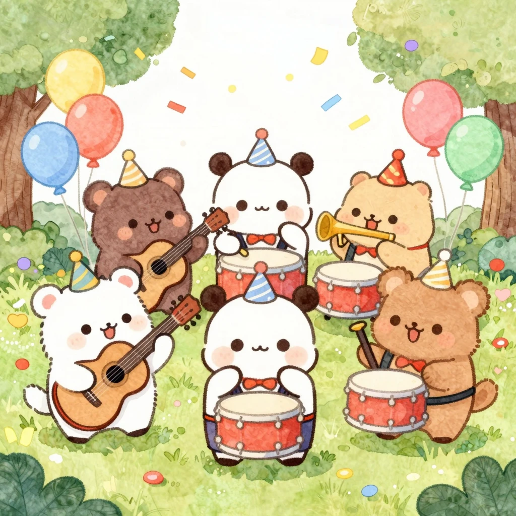 Whimsical watercolor illustration of cute forest animals for...