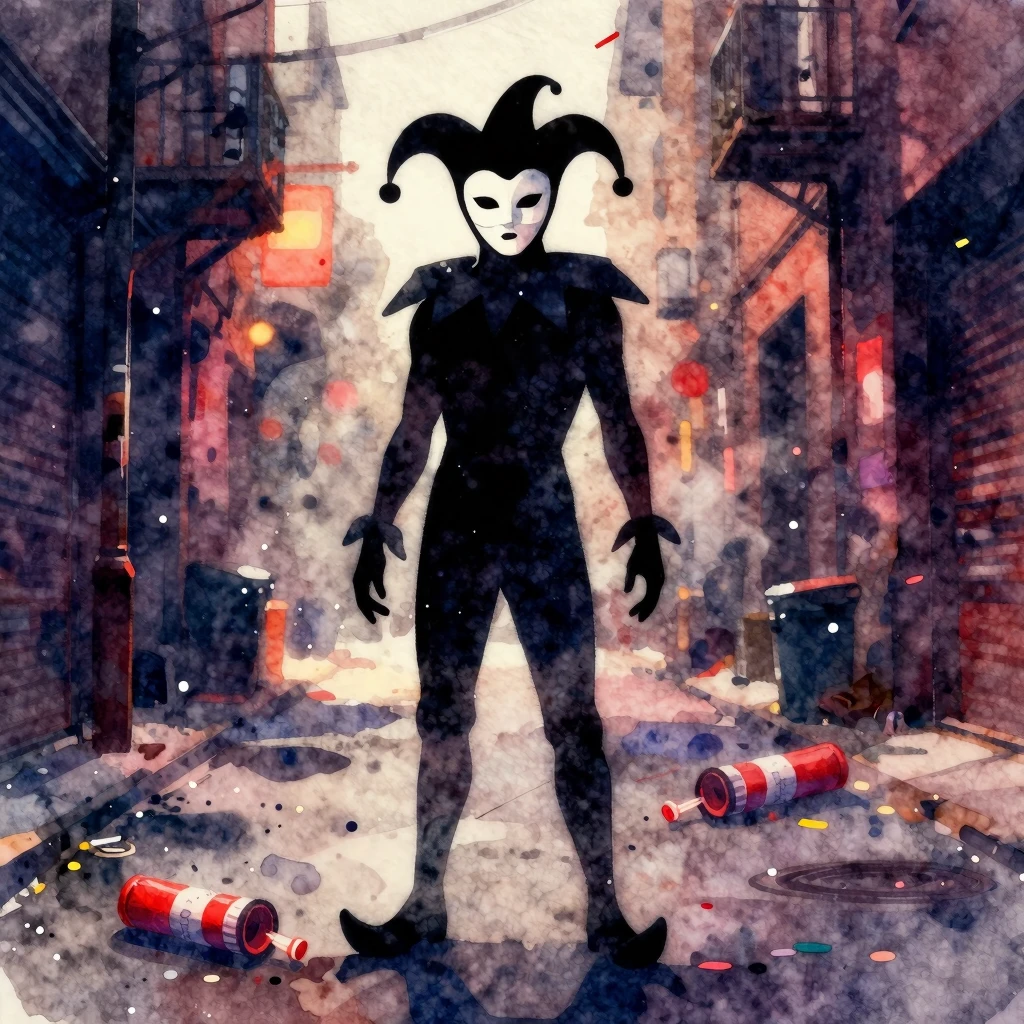 Vibrant watercolor style image focusing on a mysterious silh...