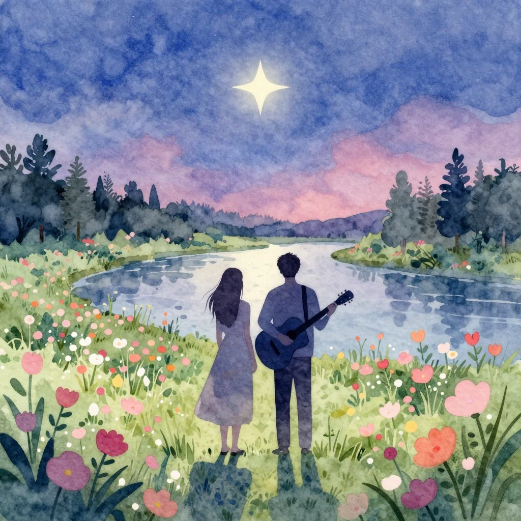 A minimalist indie album cover in vibrant watercolor style, ...