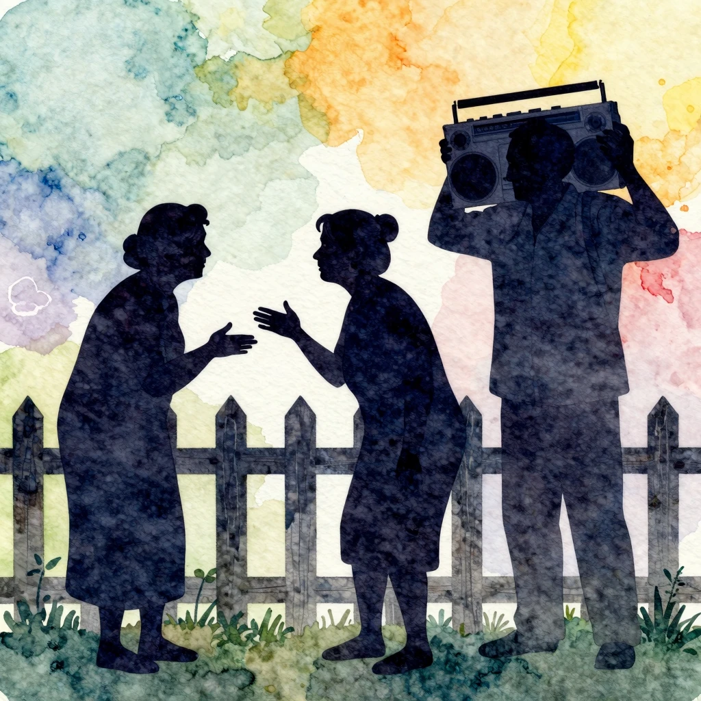Watercolor style illustration. Silhouettes of two elderly wo...