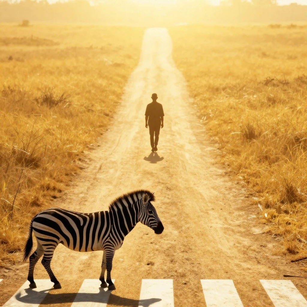 A black and white striped zebra crossing gradually transform...