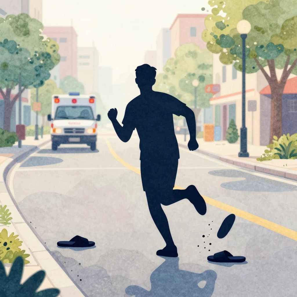 Watercolor style, a silhouette of a running person accidenta...