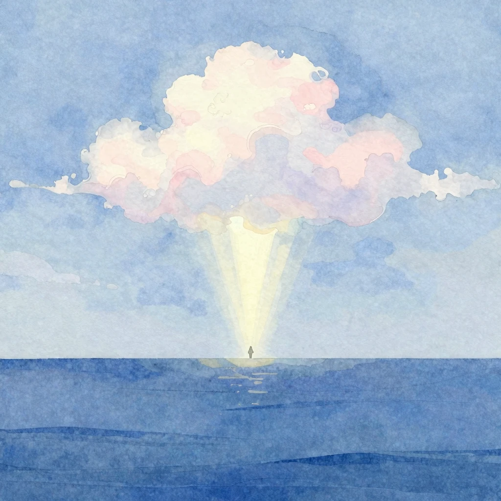 Minimalist watercolor painting of a glowing ethereal light b...