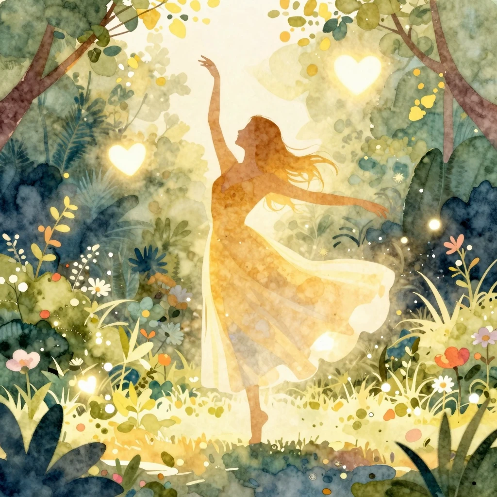 Artistic watercolor illustration of a dancing silhouette in ...