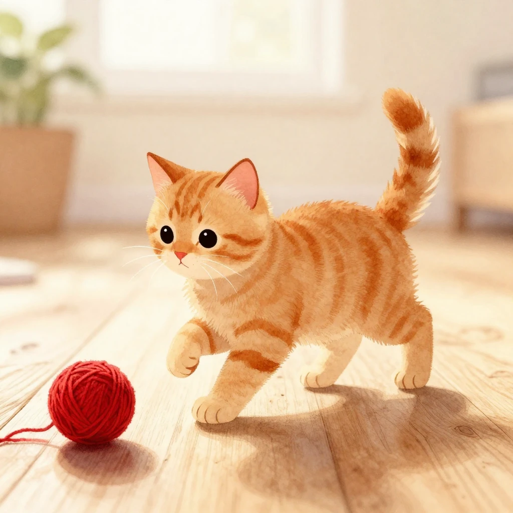 A fluffy ginger kitten silhouette with a playful look, chasi...