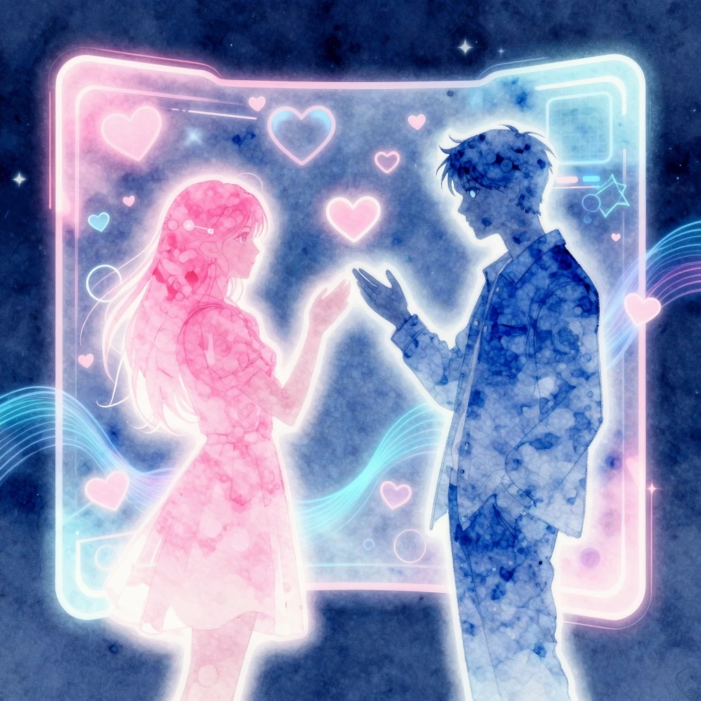 Watercolor style digital art, K-pop aesthetic, glowing silho...