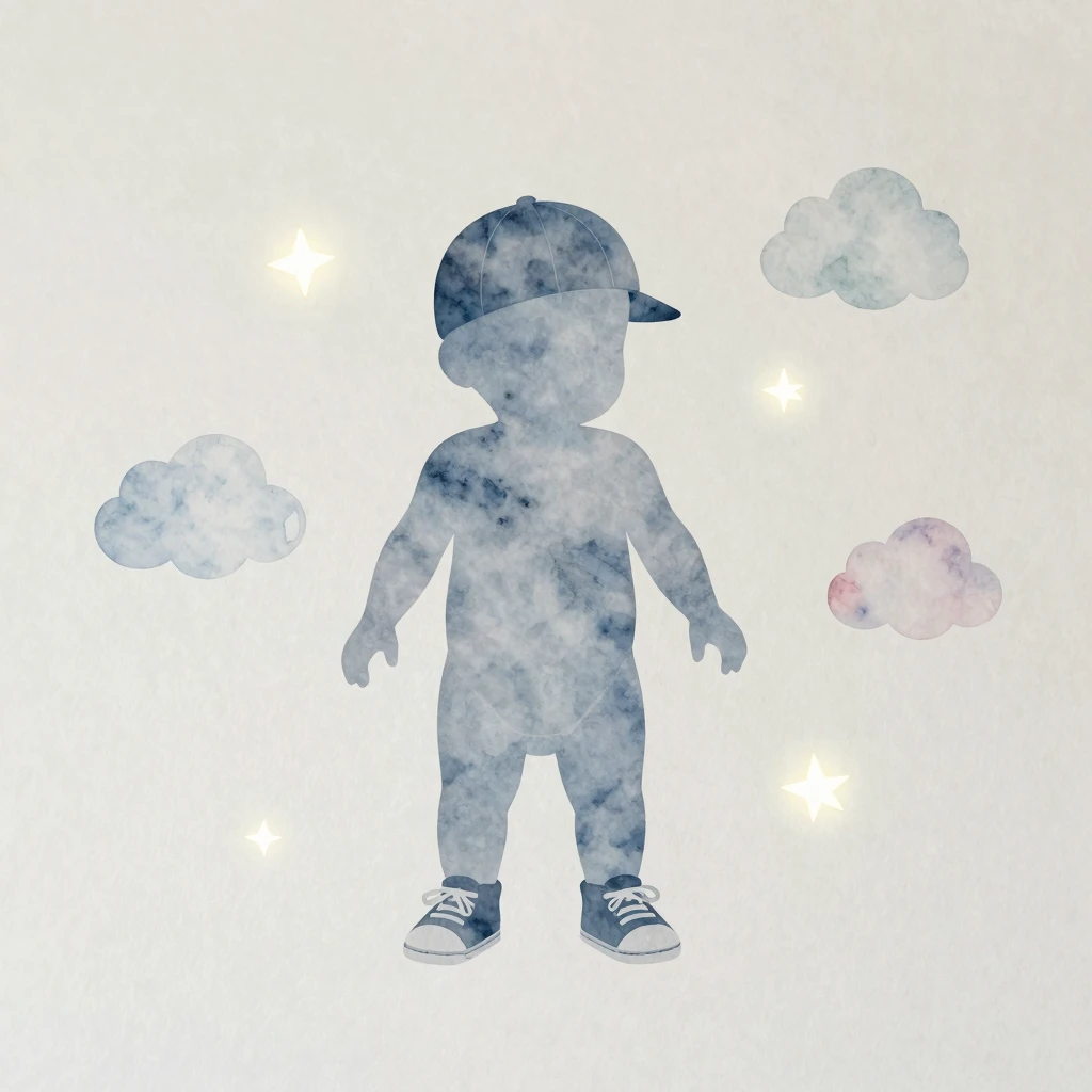 Minimalist watercolor illustration of a baby silhouette with...