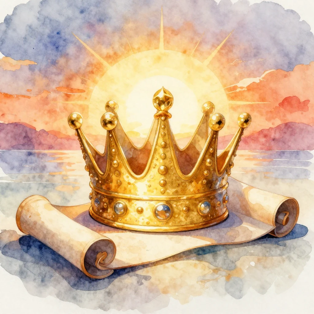 Vibrant watercolor style illustration of a golden crown on a...