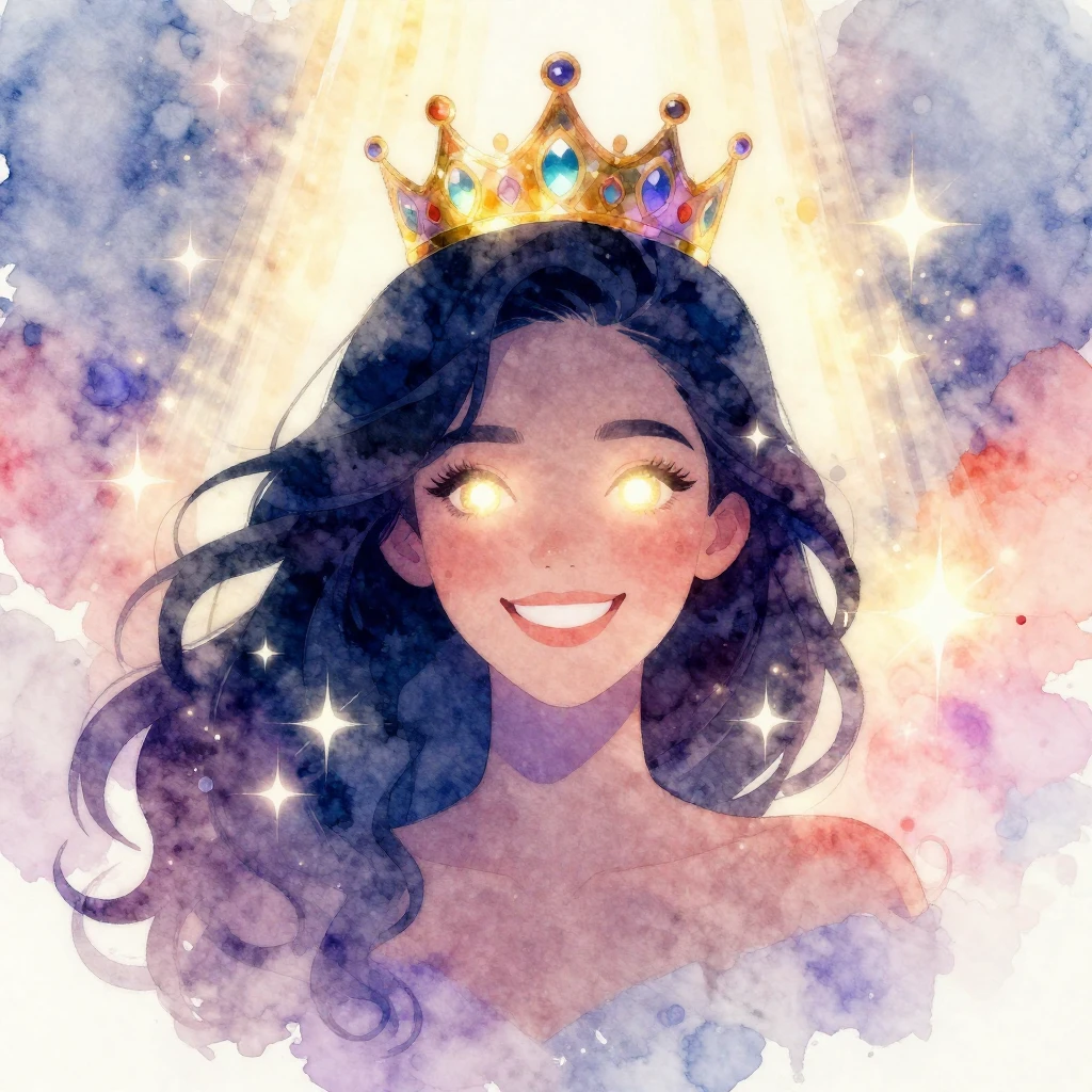 Vibrant watercolor style silhouette of a joyful woman wearin...