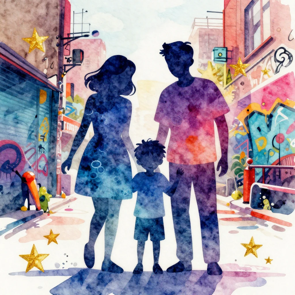 A vibrant watercolor style image depicting a stylized silhou...