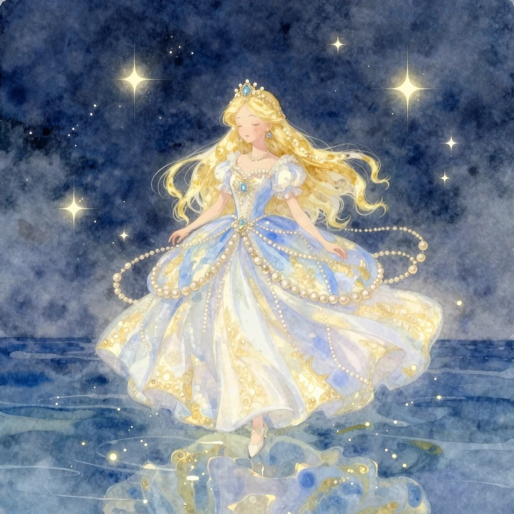 Beautiful watercolor style painting of a magical princess st...